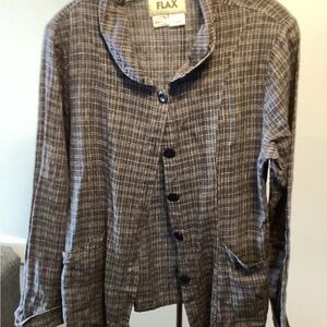S Flax Black White 100% Linen Jacket Long Sleeves Pockets